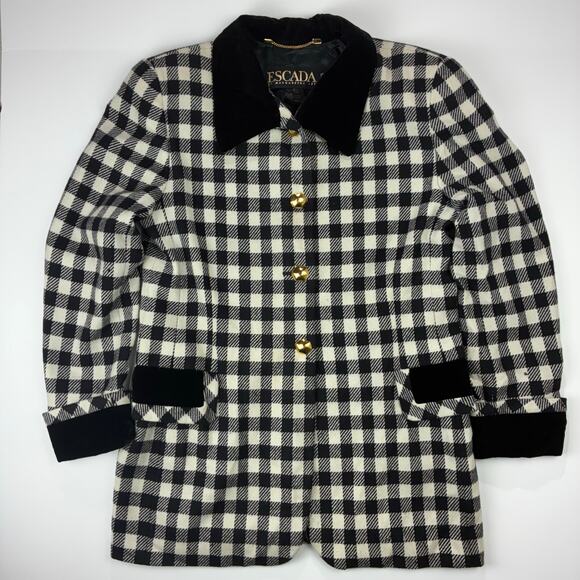 Vintage Escada Margaretha Ley Gingham Blazer Wool Cashmere Old Money Mob Wife - Picture 3 of 13